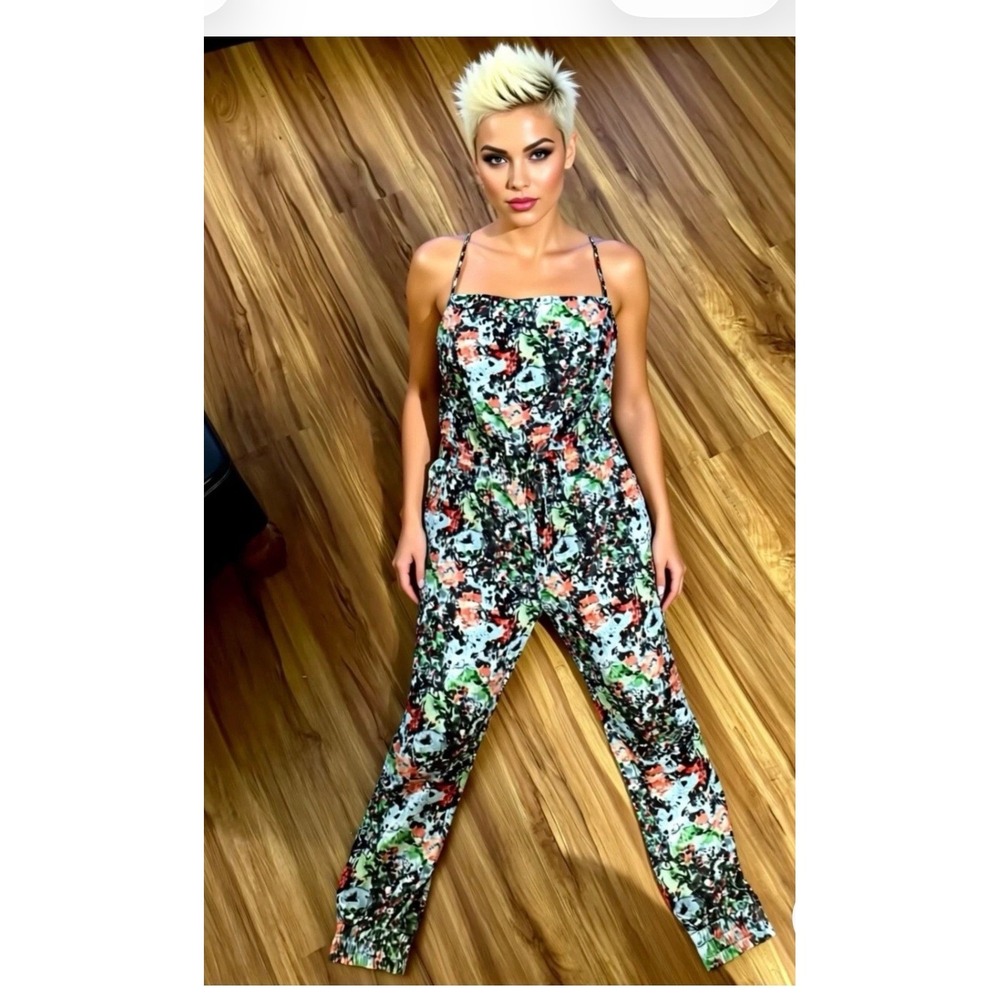 Cinq a Sept Finnley Impressionist Floral Jumpsuit Spaghetti Strap Drawstring S